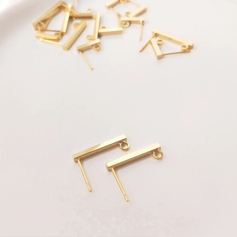 4PCS 14k Gold Plated T-shaped Ear Studs DIY Earrings for Jewelry Findings Making Supplies Hand Made Brass Accessories