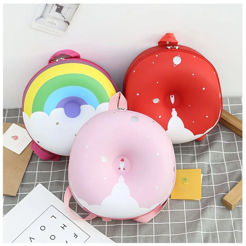 Cute Small Backpack Cartoon Round Rainbow ABS Bag Children Indergarten School Excursion Travel Donut Bagpack