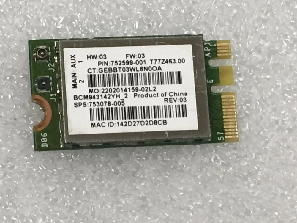 

Wholesale For HP 753078-005 For Broadcom BCM943142Y Wireless M.2 NGFF WiFi For Bluetooth 4.0 Card 802.11b/g/n