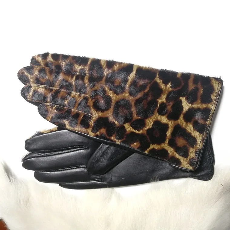 Women\'s autumn winter leopard genuine leather glove female natural leather touchscreen driving riding glove R1222