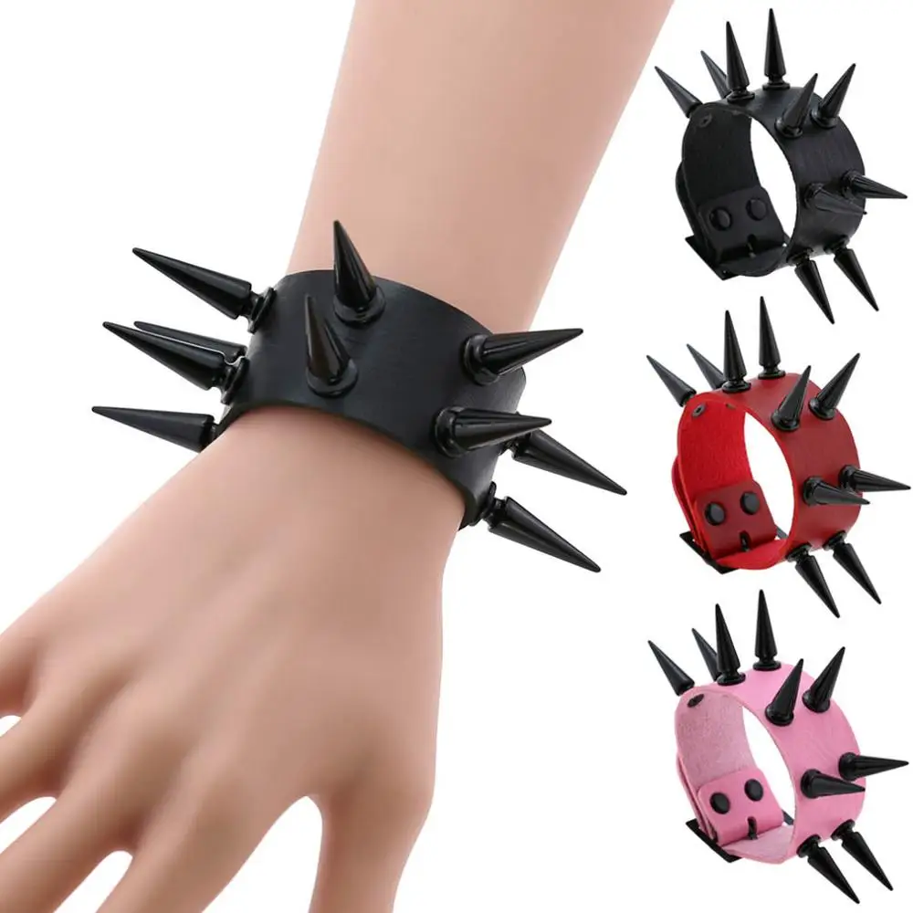 Emo Spike Bracelet Vegan Leather Punk Bracelets Goth Girl Boy Cuff Bangle Studded Halloween Wristband for Women Men Jewelry