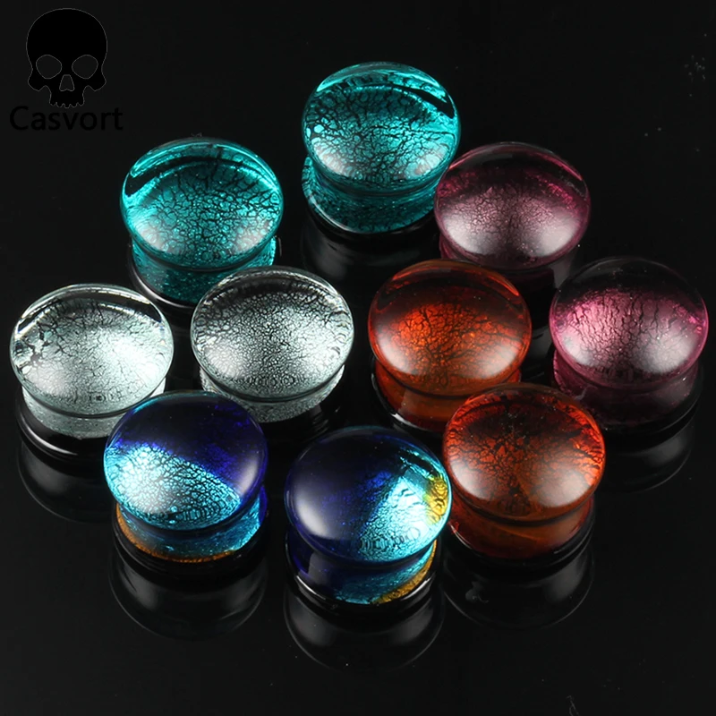Casvort 2PCS Multi Color Glass Ear Tunnels Piercing Stud Expanders Earrings Spiral Ear Plugs Strechers Fashion Body Jewelry