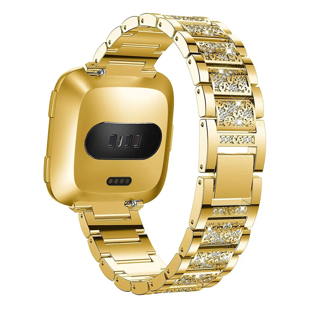 Metal Bands for Fitbit Versa 2/Versa/Versa Lite Edition for Women Diamond Bling Metal Watchband Strap for Fitbit Versa Gold