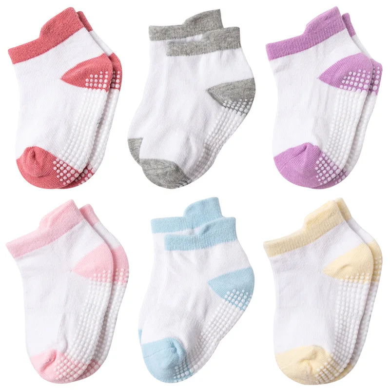 6 Pairs/lot 0 to 5 Years Anti-slip Non Skid Ankle Socks With Grips For Baby Toddler Kids Boys Girls All Seasons Cotton Socks