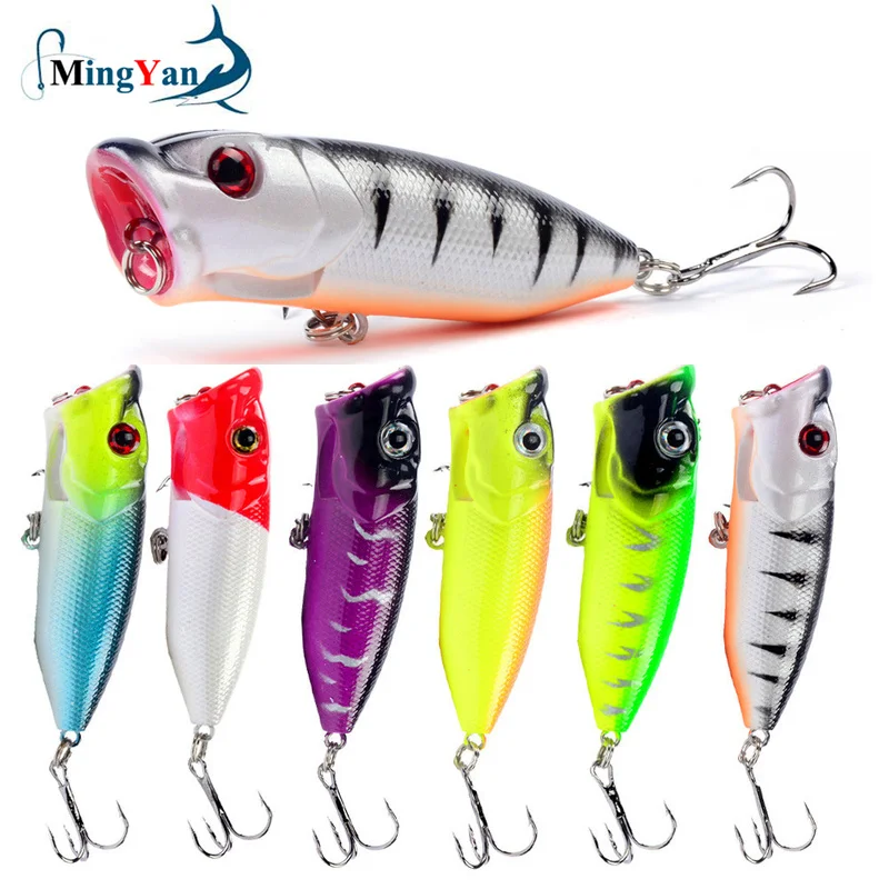 Hot 1pcs Fishing Lures 6.5cm/12g Topwater Popper Bait 6 Color Hard Bait Artificial Wobblers Plastic Fishing Tackle with 6# Hooks