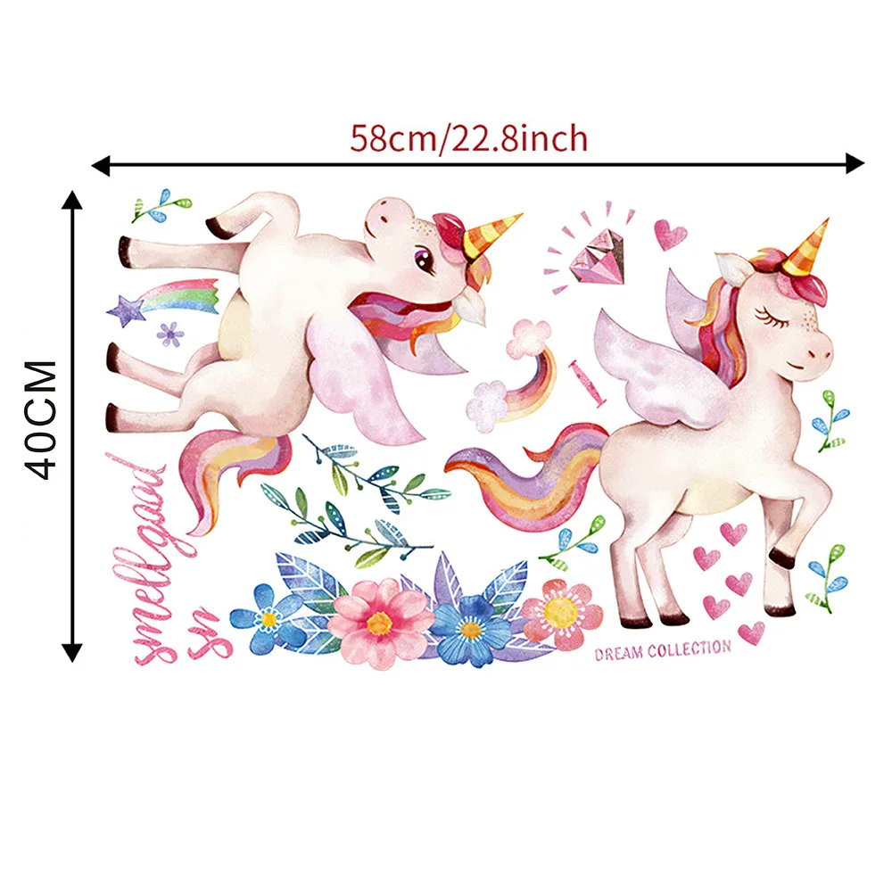 Cartoon Unicorn Wall Stickers Horse Pattern For Kids Room Decor Girls Bedroom Decoration Posters Cute Animals Wallpaper Stickers