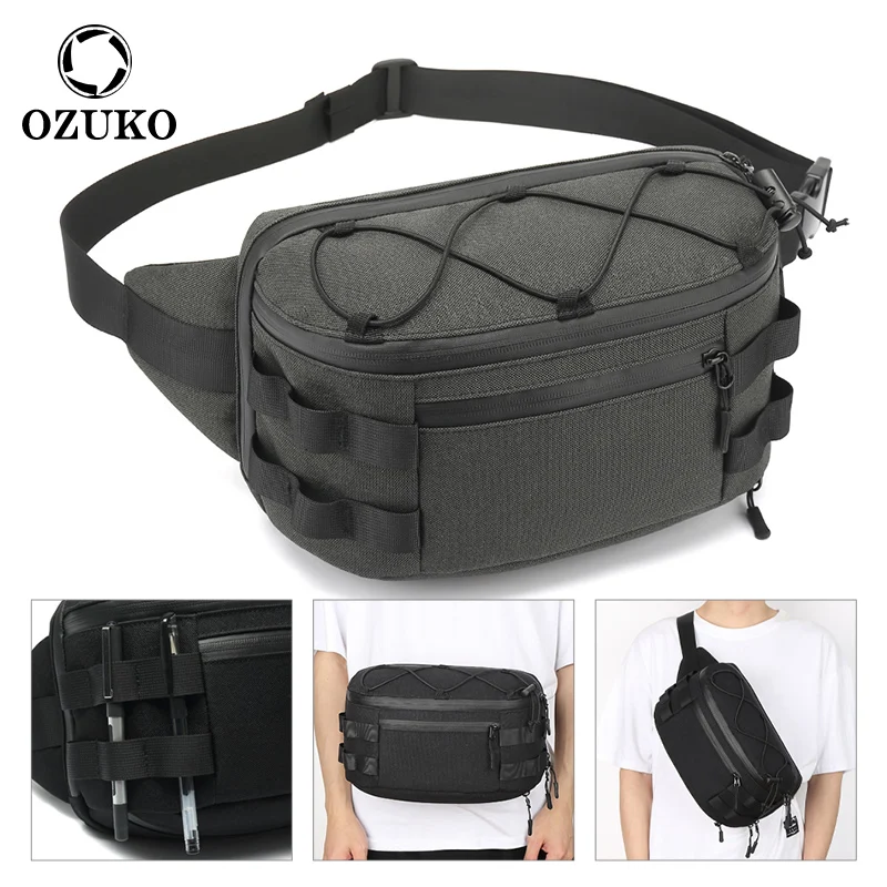 OZUKO-riñonera impermeable para hombre, bolsa de pecho a la moda para deportes al aire libre, cinturón para adolescentes, riñonera de alta calidad