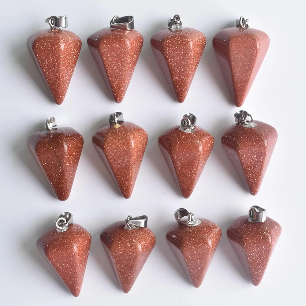 2022 Fashion high quality gold color sand stone faceted pendulum charms pendants for jewelry making Wholesale 12pcs/lots free