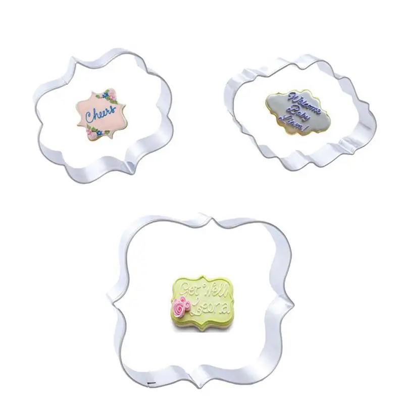 Sugar biscuit mold 3Pcs Plaque Cutter Cookies Frame DIY Cake Oval Square Rectangle Fancy Stainless Cookie Mold