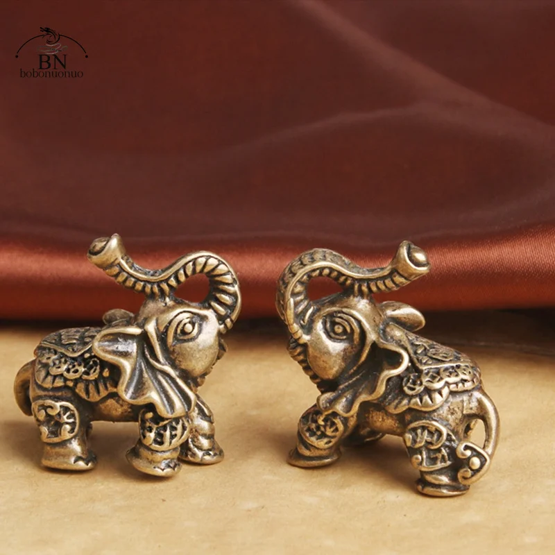 Solid Brass Lucky Elephant Office Desktop Decorations Accessories Chinese Wealth Texts Vintage Copper Animal Figurines Ornaments