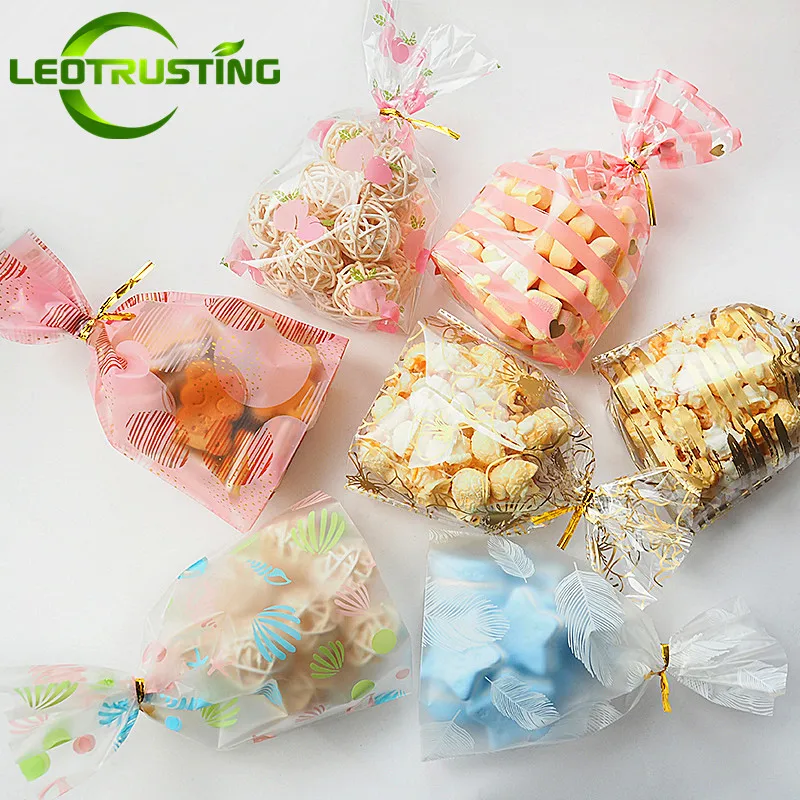 

DIY 50pcs/Pack + Gold Wire Ties Plastic Gifts Pouches Birthday Wedding Party Bakery Cookies Snacks Biscuit Candy X-mas Bags