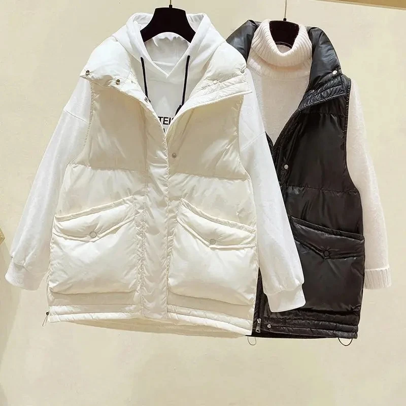 

2021 New Autumn Winter Cotton Vest Jacket Korean Solid Sleeveless Versatile Female Waistcoat Large size Cotton Padded Vest Coat