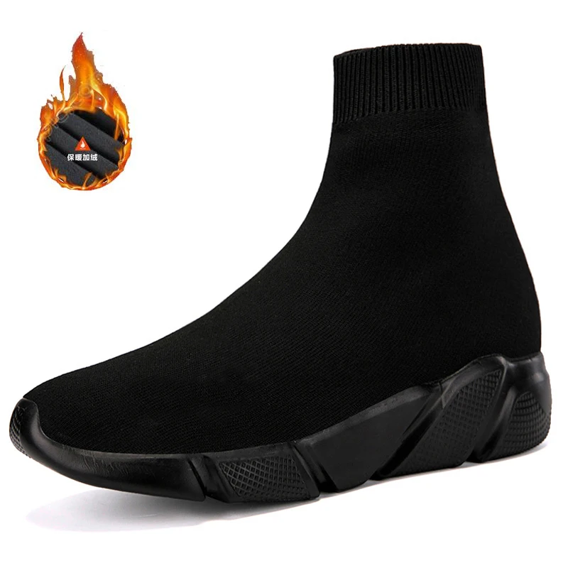 Winter Boots For Men Black Warm Plush Cotton Shoes Non-leather casual Slip-On Sneakers Fashion Elastic Sock Boots Women