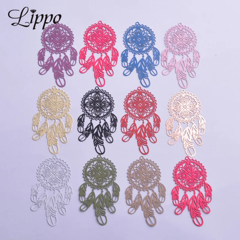 30pcs AB6374 27*48mm Filigree Silver Plated Dreamcatcher Earring Pendant Brass Rose Gold Color Dream catcher Charms DIY Parts