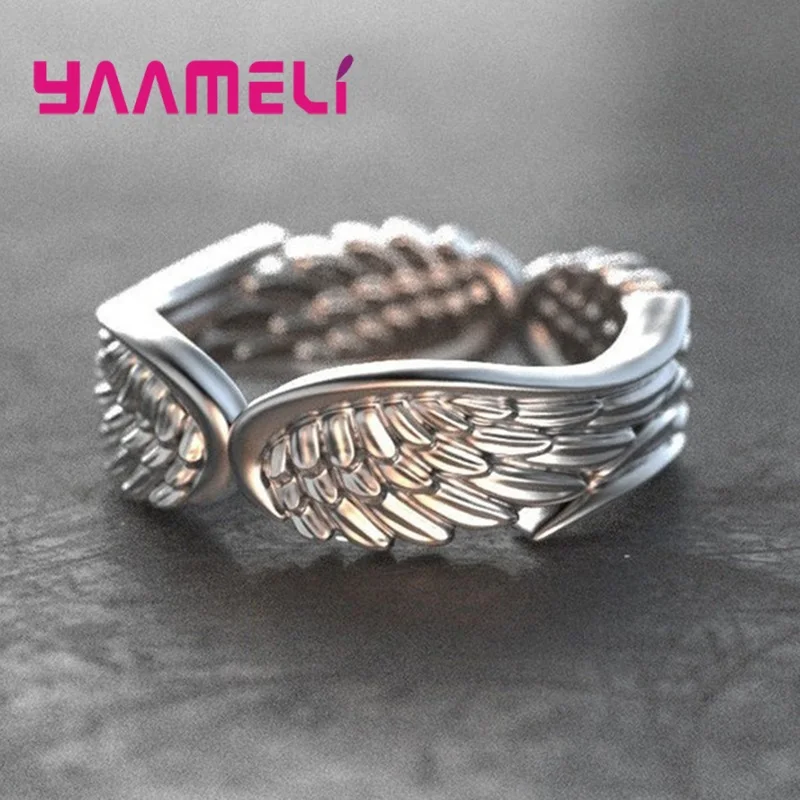 Retro Sterling Silver 925 Antique Ring Vintage Feather Angel Wings Original Design Women Men Finger Hand Decoration Ornaments