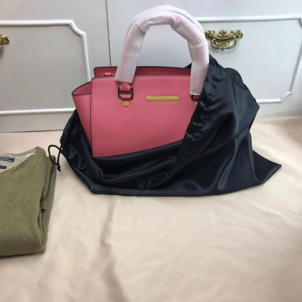 Large Silk Satin Drawstring Care Bag Custom Wigs Storage Dust Proof Packaging Pouch Black Reusable Sack Handbag Shoes Travel Bag