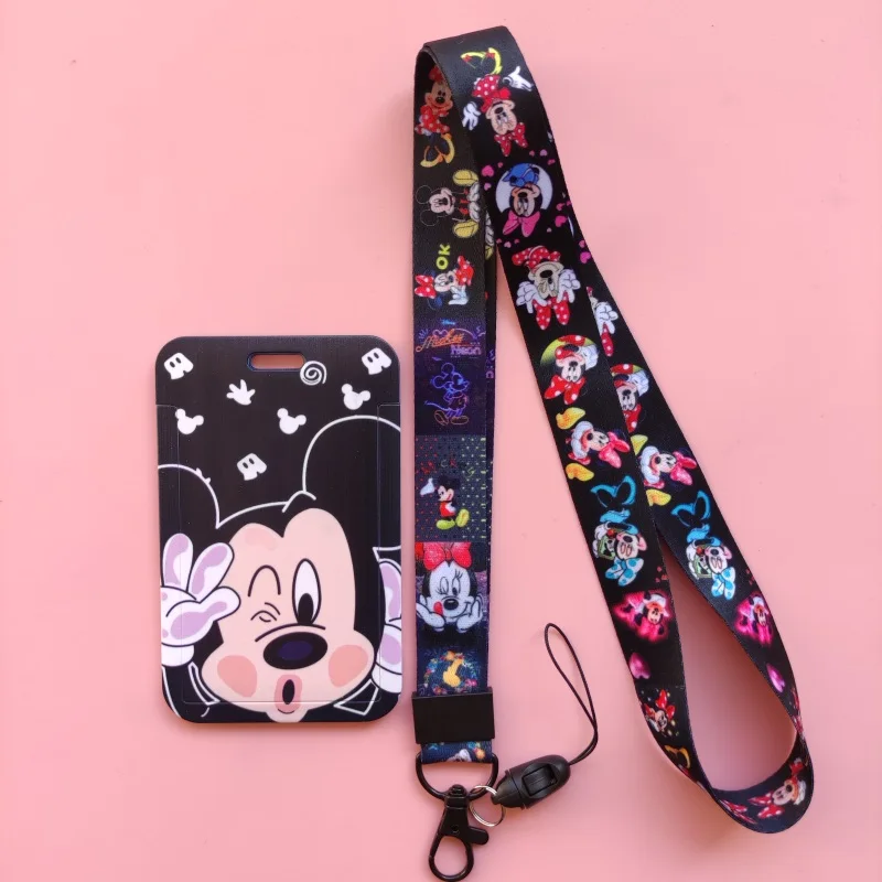 Disney Mickey Mouse ID Card Case Neck Strap Women's Business Employee Case Badge Holder Student Lanyard Name Card Cover