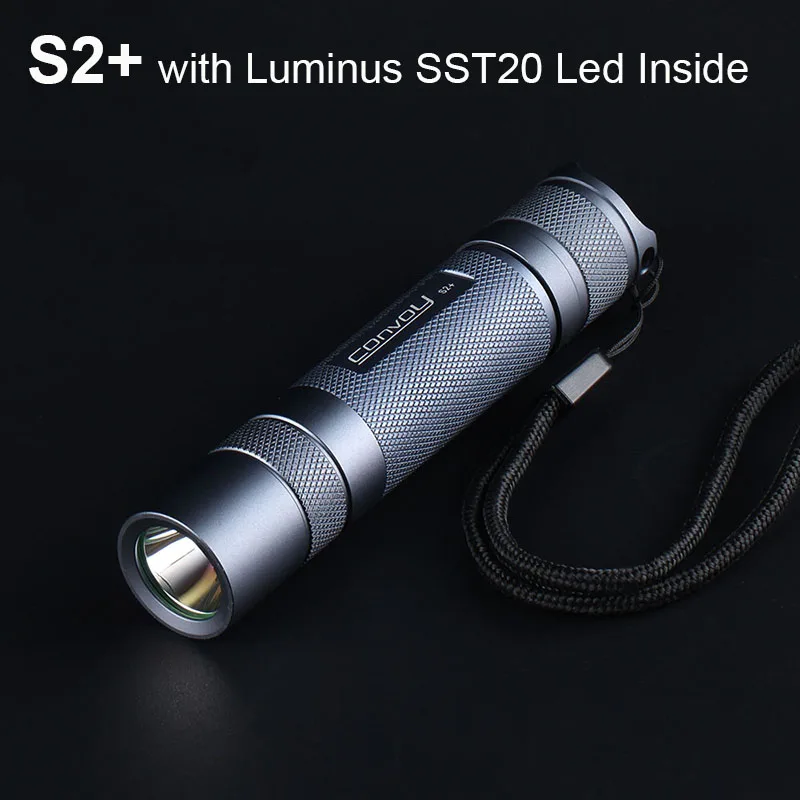 Convoy S2+ with Luminus SST20 Led Flash Torch High Powerful Led Flashlight Grey Linterna 18650 Latarka Camping Hiking Work Light