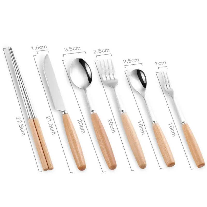 New Steel Wooden Handle Tableware Set Spoon Chopsticks Knife Fork Gift Set