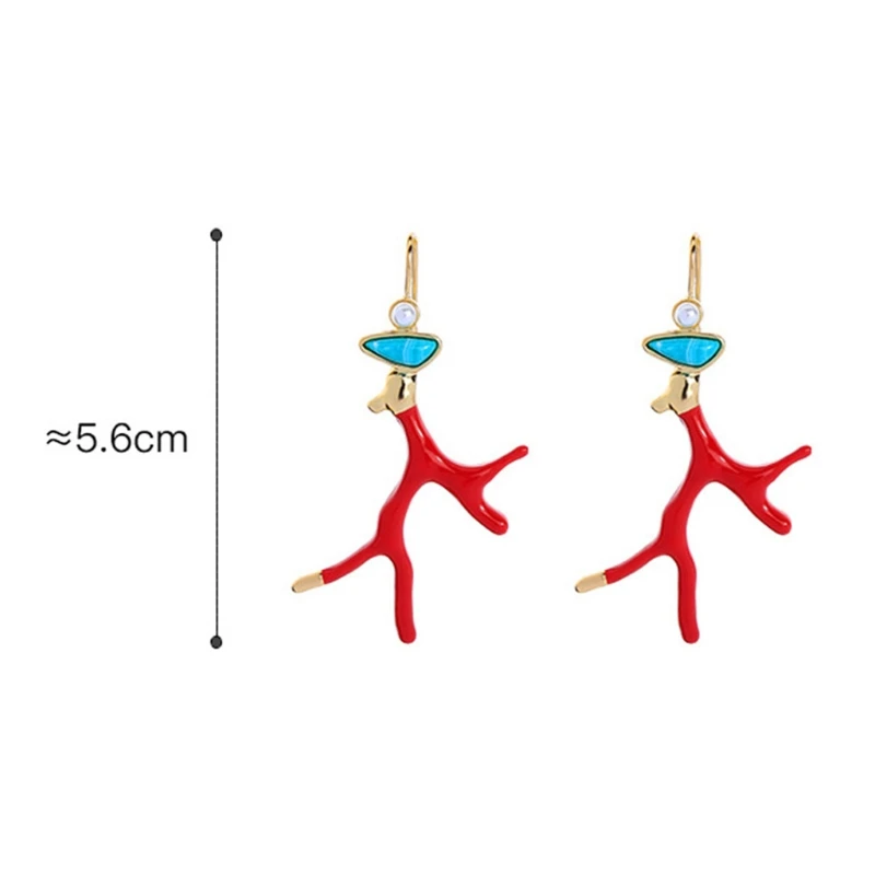 Red Enamel Coral Antlers Acrylic Resin Drop Earrings Girl Fashion Jewelry