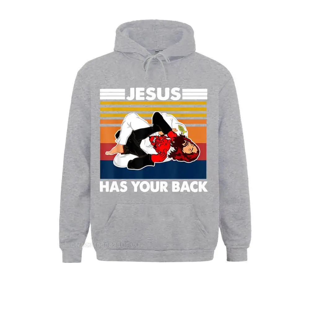 Jiu Jitsu Jesus Has Your Back Funny Christian Satan Vintage Mens Neck Father's Days Cotton Hoodies Unisex Women Streetwear