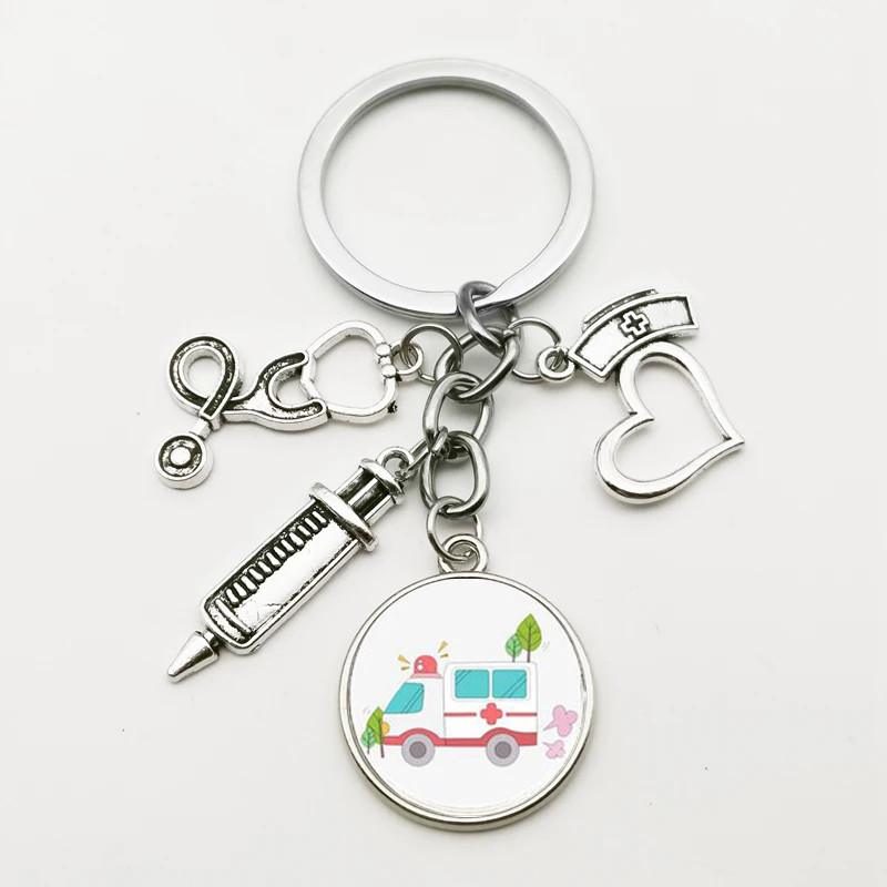 New Creative Doctor Charm Keychain Ambulance Nurse Pendant Fashion Woman Bag Ornaments Gift Jewelry Medicine Graduation Souvenir