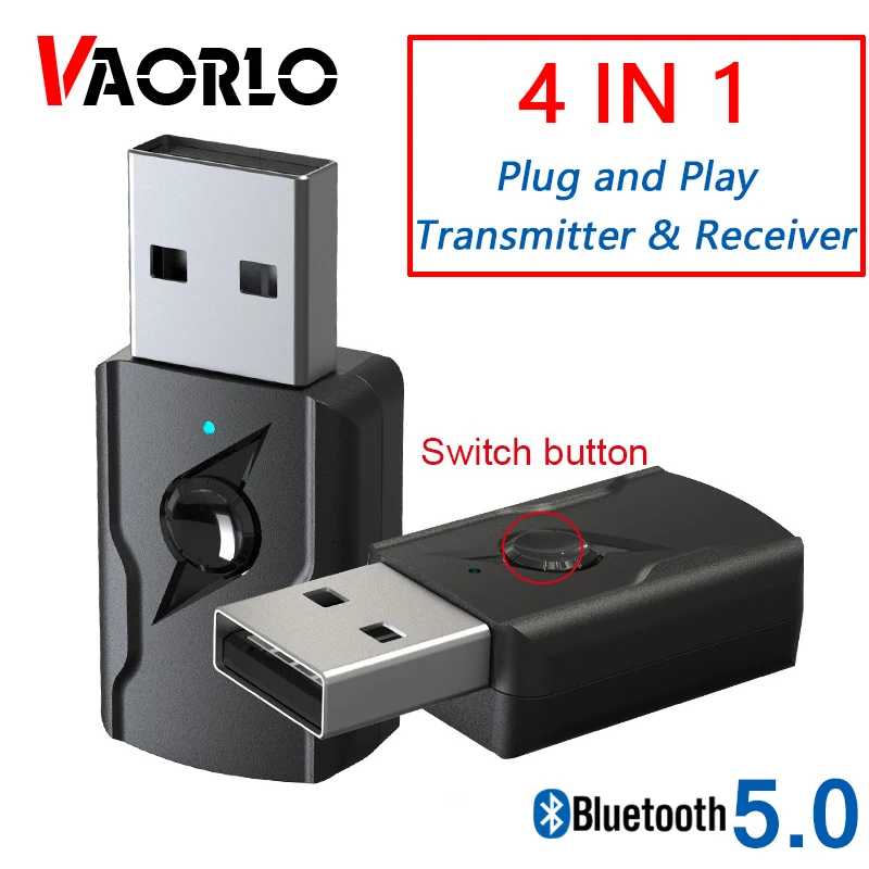 VAORLO USB Bluetooth Adapter 3.5mm AUX Jack Audio 4 IN 1 Wireless Bluetooth Receiver Transmitter For TV Carkit PC  Stereo Dongle