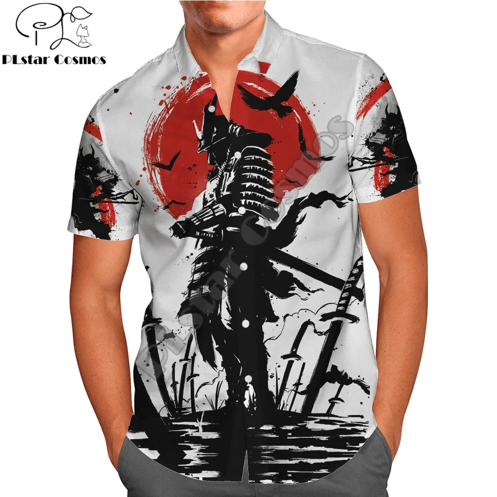 

2022 Hot Summer Hawaii Short sleeve Shirts Oni Mask Samurai Tattoo 3D Printing Hawaiian Shirt Mens Casual Beach Shirt CY-04