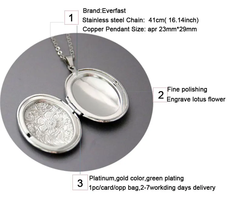 1Set Oval Lotus Flower Shell Photo Frame Stainless Steel Necklace Floating Locket Charm Necklaces Women Men Memorial Jewelry