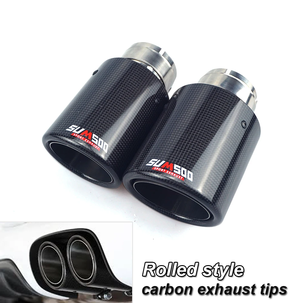 1 Piece Curling Style Glossy Carbon Fiber Car Exhaust Pipe 76/89/101mm Out Tail Ttips Universal Muffler Tip For Auto Modified