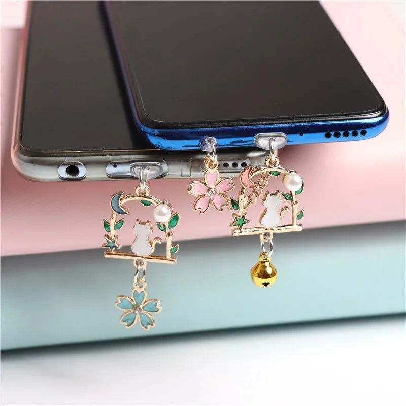 Blue Cat Dust Plug Charm Kawaii 3.5MM Jack Anti Dust Cap Cute Charging Port For iPhone USB C Dust Protection Couple Pendant