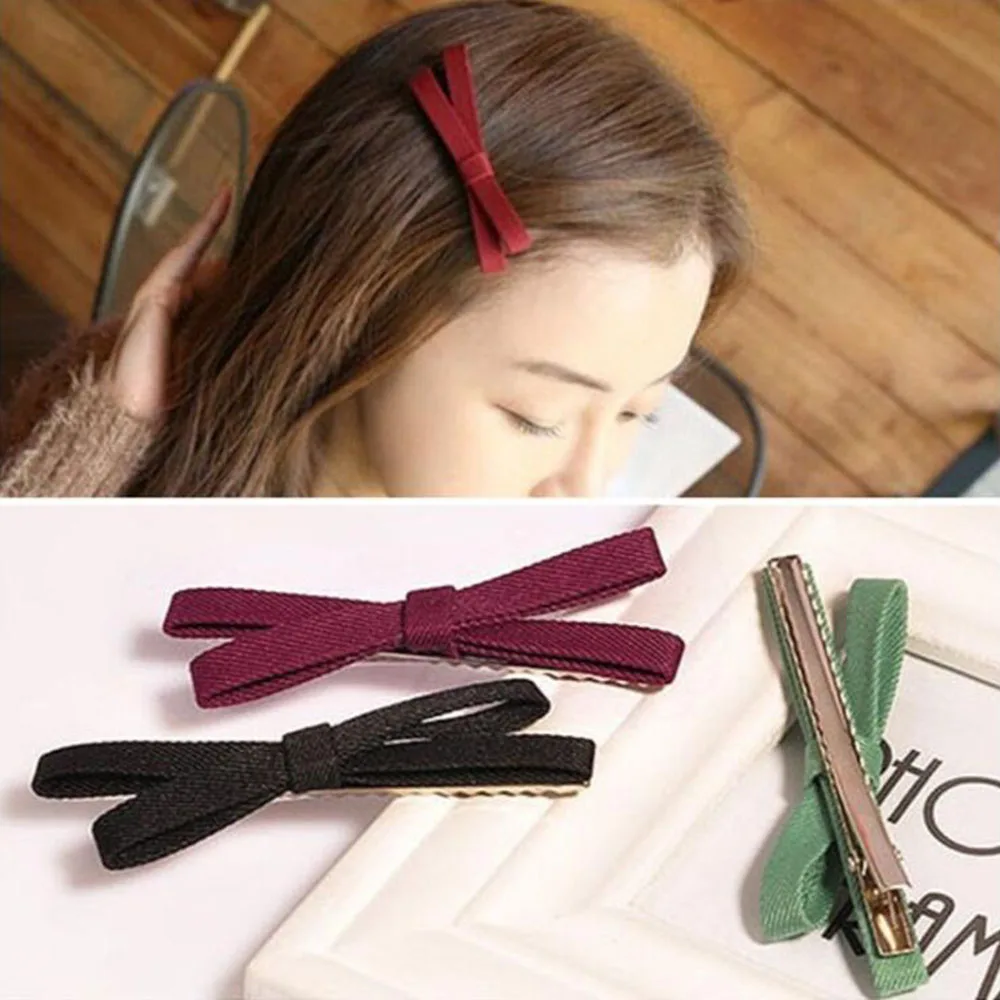 Fashion Simple bowknot Hairclips bow cross Ribbon Barrettes Women Girls Hairpins Female Hairgrips Headwear Hair Accessories