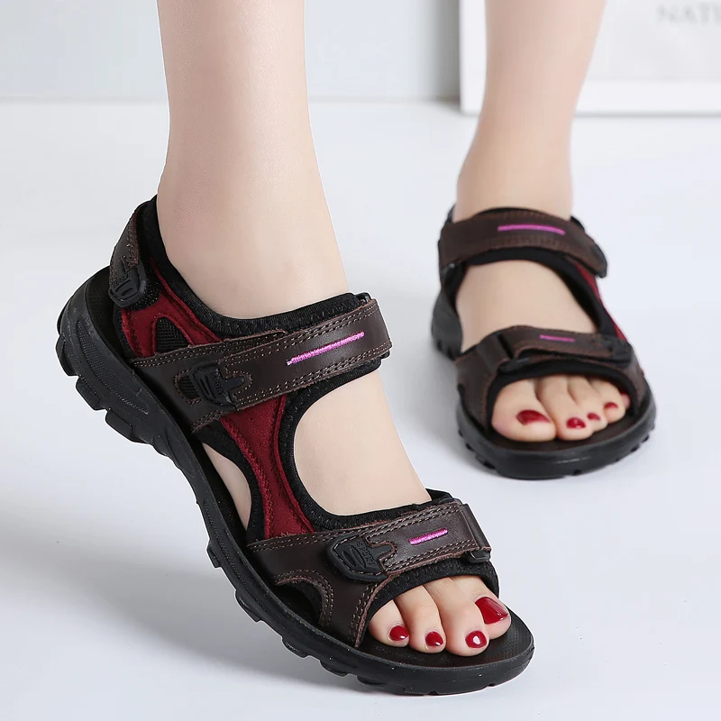 

Summer Sandals Genuine Leather Outdoor Hiking Shoes Women Beach Slides Breathable Non-slip Sneakers Woman Female Trekking Shoes