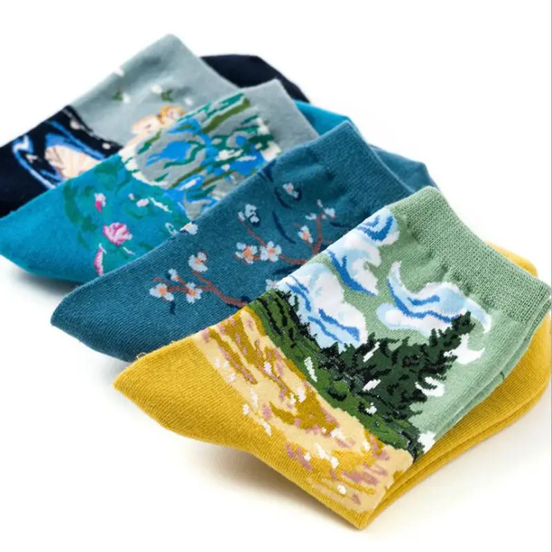 Hot Dropshipping New  Oil Painting Art Socks Women Cotton Socks  Harajuku Fashion Funny Socks