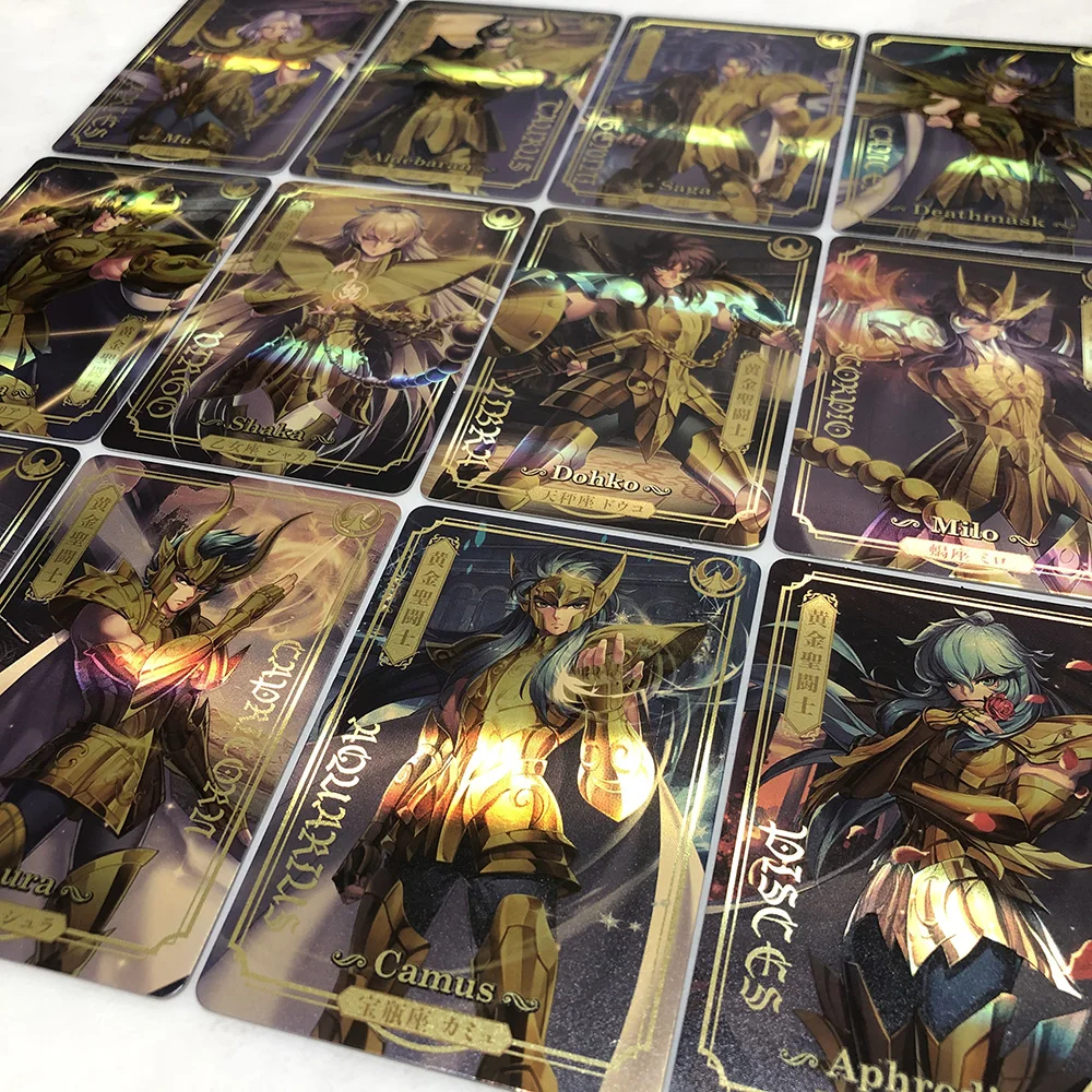 12pcs/set Saint Seiya Myth Cloth 30th Anniversary Limited Shining Card Exclusive Gold Saint Figure Card Commemorative Car Toys