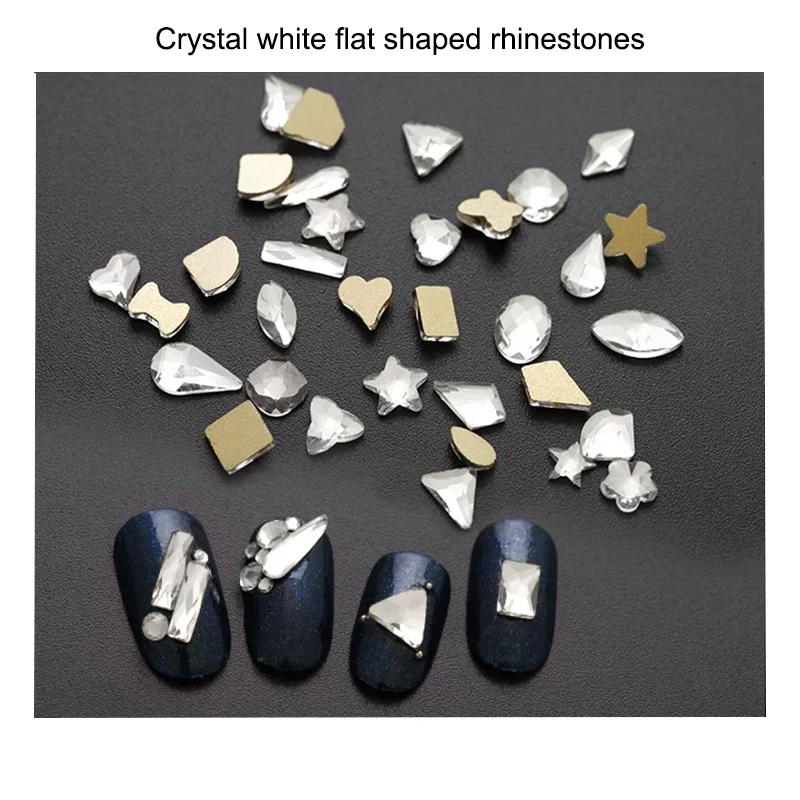 30/100Pcs Crystal White Nail Art Rhinestone Accessories Flat Glass Stone Strass Mixed Shape DIY Fashion 3D Fingernail Decoration