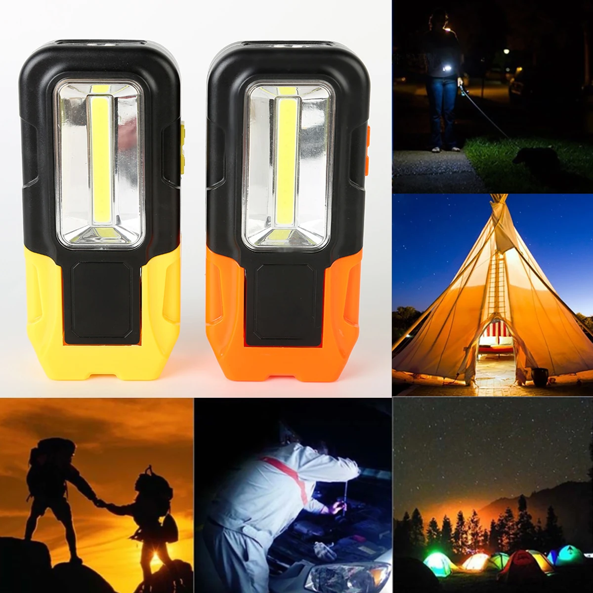 Linterna LED COB portátil con imán fuerte, 3 modos, funciona con batería, linterna lateral impermeable, MIni antorcha para acampar al aire libre