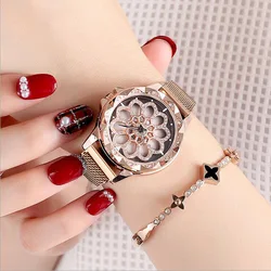 UTHAI CQ30 – montre-bracelet en or rose pour femmes, avec strass, quartz, Spin flower, luxe Transparent, 2020