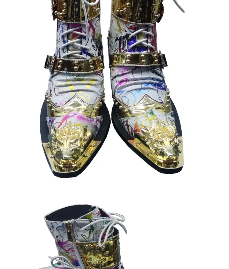 Frühling und Herbst Spitze hohe stiefel herren stiefel Weiß Wies Rindsleder Business Bankett Casual Leder stiefel High heels Stiefel – Detail 3