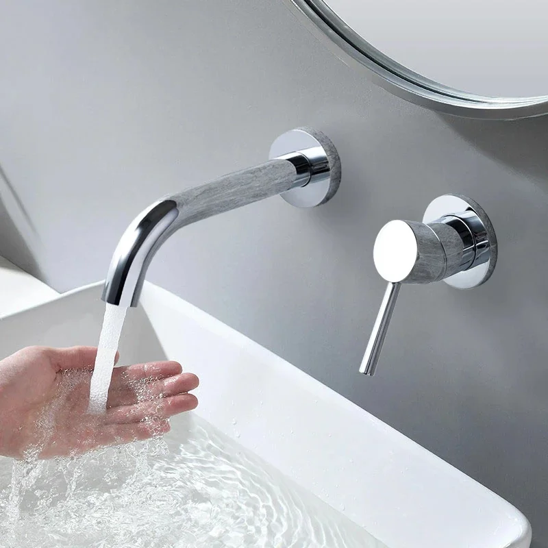 

Chrome Polished Wall Mounted Basin Faucet Brass Single Handle Tap Hot & Cold Bathroom Water Bathtub Faucet Wash Basin Sink Mixer