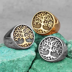 Tree of Life Amulet Stainless Steel Mens Rings Simple Elegant Charm for Male Boyfriend Biker Jewelry Creativity Gift Wholesale