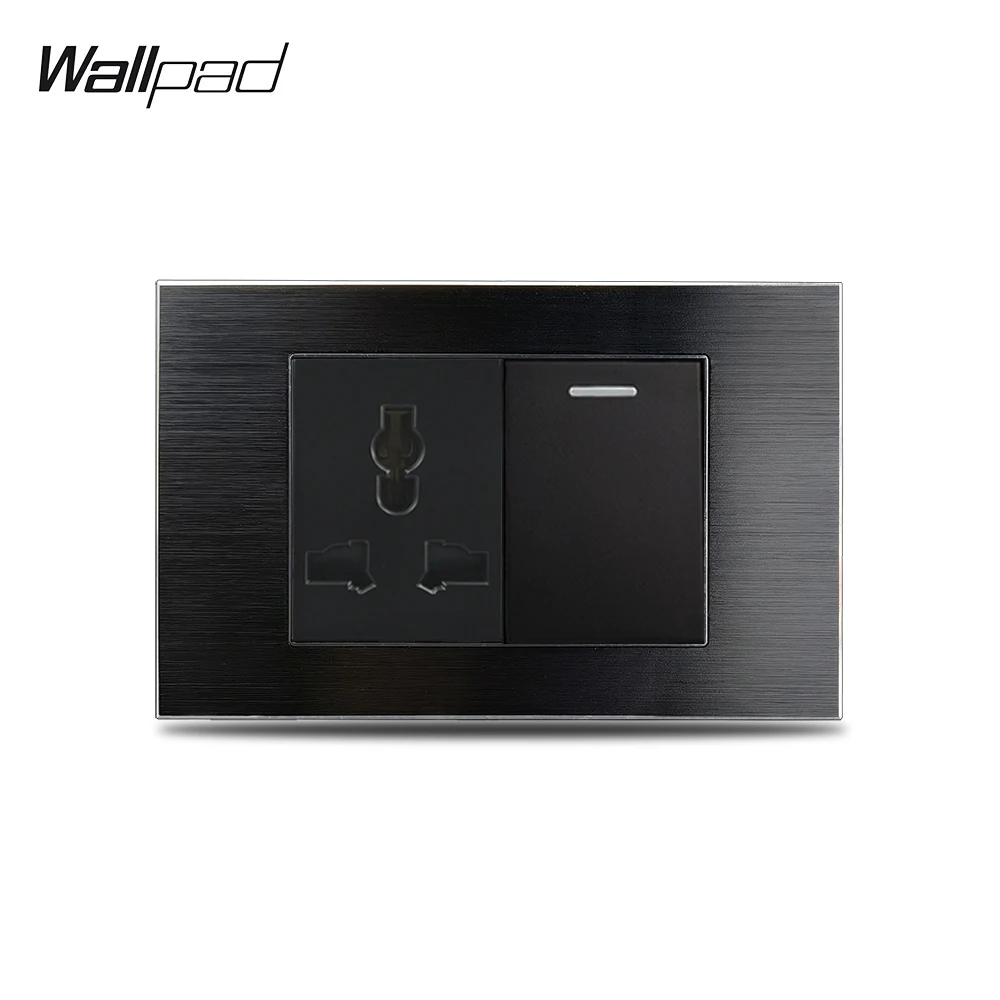 118*72mm 1 Gang 3 Way Switch and Universal Socket Wallpad L3 Black Aluminum Panel Intermediate Cross Control  Switch