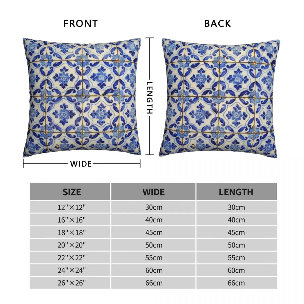 Portuguese Tiles. Blue Flowers And Leaves Square Pillowcase Polyester Linen Velvet Zip Decor Pillow Case Bed Cushion Case 45x45