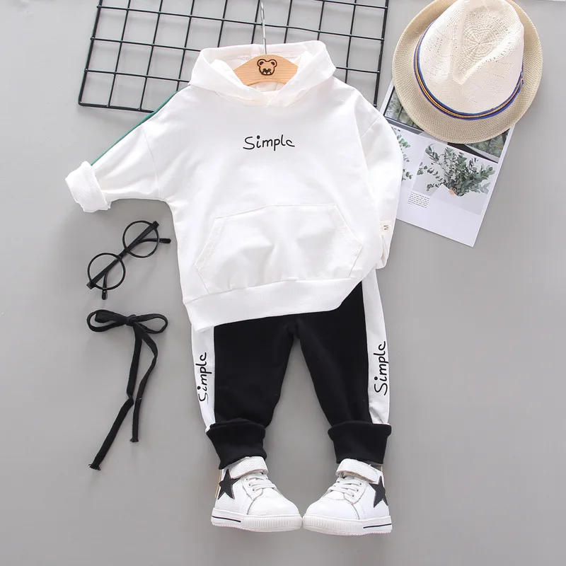 Toddler Baby Boys Clothes Spring Autumn Kids Girls Letter Hooded Pant 2pcs Outfit Children Casual Soild Suit Infant Active Sets