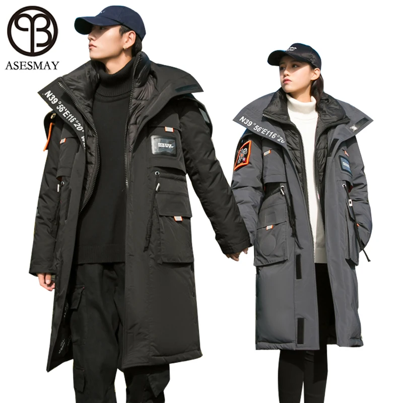 Asesmay 2020 New Arrival Men Down Jacket Long Thicken Warm Winter Coat Hooded Quality Male Brand Parkas For Lovers Clothing