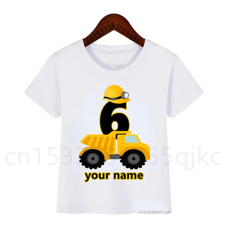 Children\'s Construction Truck T-shirt Excavator Tops Children\'s Fashion T-shirt Boys and Girls Construction Truck Birthday Shirt