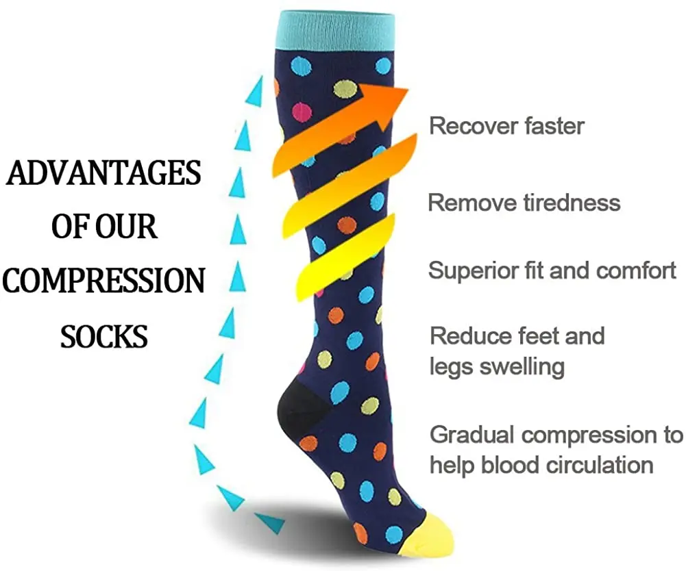 6/7 Pairs Compression Socks Women Men Knee High Sports Socks for Running Marathon Cycling Edema Diabetes Varicose Veins Socks