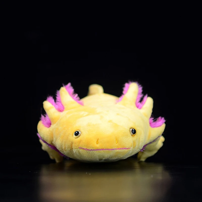 Axolotl juguete de peluche suave para niños, simulación realista, Ambystoma, mexianum, dinosaurio amarillo, animales, modelo, muñeca, regalos