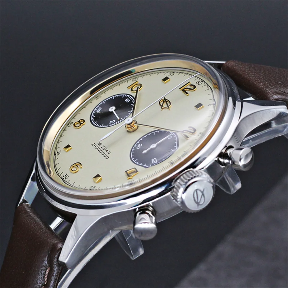 1963 Men\'s Chronograph Watch Original ST1901 Manual Winding Movement Male Clock 38mm Acrylic Pilot Sapphire Mechanical Watch