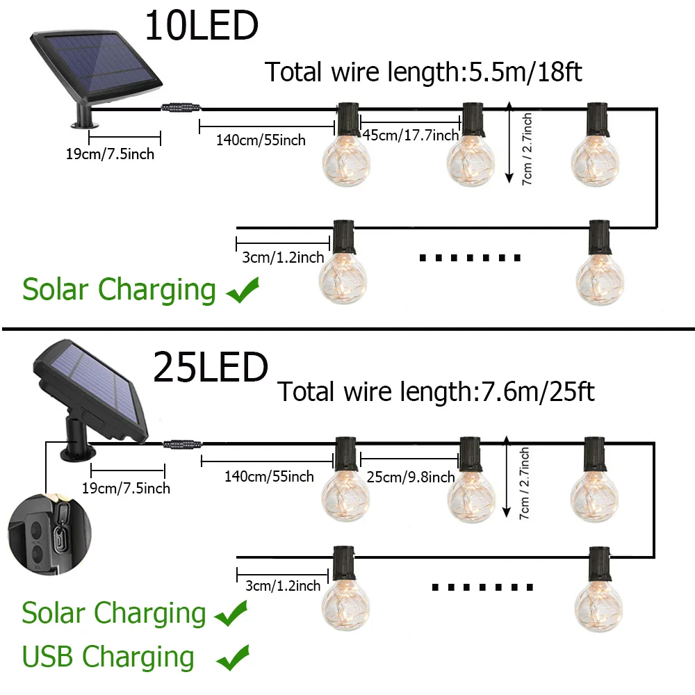 Solar Light Garland G40 Bulb Edison LED Solar Garden Light Retro Glass String Lights For Outdoor  Party Solar Power